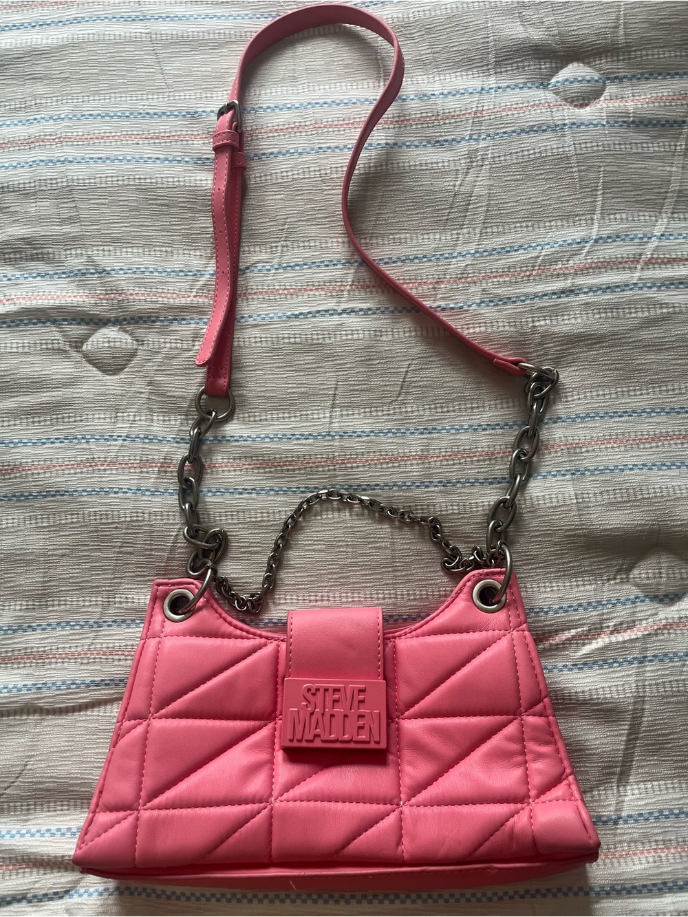 Steve Madden Hot Pink Quilted Chain-Strap Shoulder Bag